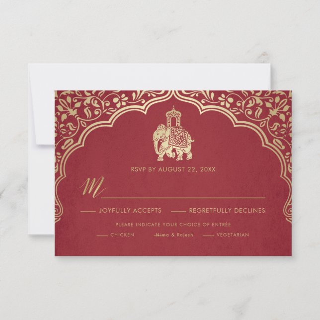 Indian Wedding RSVP Card, White and Gold Einladung (Vorderseite)