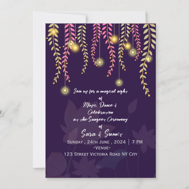 Indian Wedding Sangeet Night Ceremony Invitations  Einladung (Vorderseite)