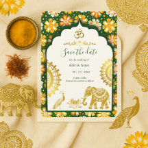 Indian Wedding Save the Date – Emerald ivory Gold 