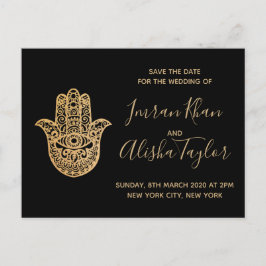 Indian Wedding Save the date Gold hamsa Henna Ankündigungspostkarte