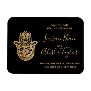 Indian Wedding Save the date Gold hamsa Henna Magnet