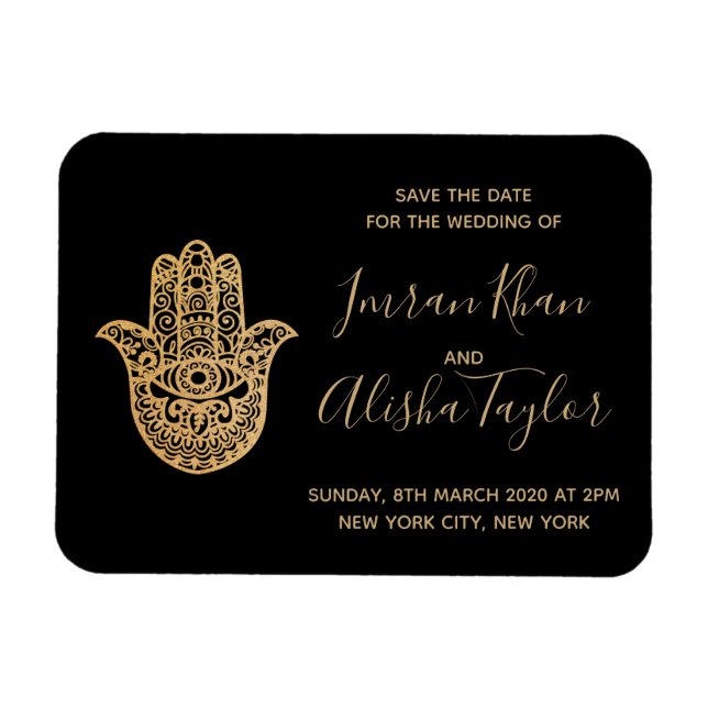 Indian Wedding Save the date Gold hamsa Henna Magnet (Horizontal)