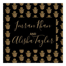 Indian Wedding Save the date Gold hamsa Henna Poster