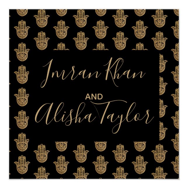 Indian Wedding Save the date Gold hamsa Henna Poster (Vorderseite)