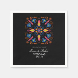 Indian Wedding Theme Elephant Floral Black Serviette