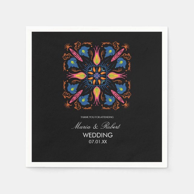 Indian Wedding Theme Elephant Floral Black Serviette (Vorderseite)