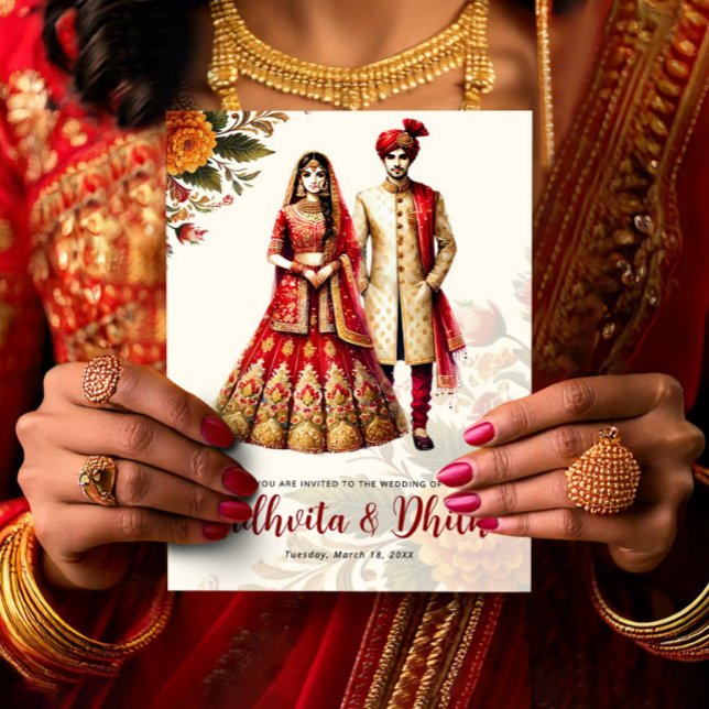 Indian Wedding with Traditional Bride & Groom Einladung (Indian Wedding with Traditional Bride & Groom Invitation, Hindu Wedding Card)