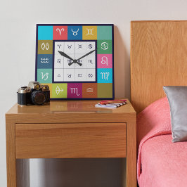 Indian Zodiac - 12 Vedic Signs with Sacred Colors Quadratische Wanduhr