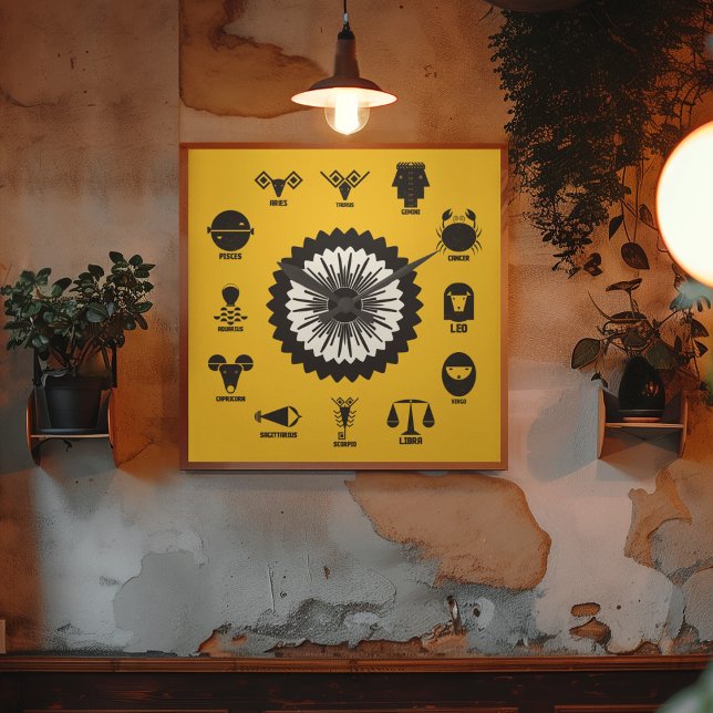 Indian Zodiac Geometric - 12 Vedic Signs Quadratische Wanduhr (Your Signs. Your Story. Your Wall.)