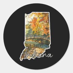 Indiana-Aquarell-Herbstlandschafts-Kunst Runder Aufkleber
