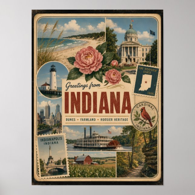 Indiana Authentischer Vintage-Stil Poster (Vorne)