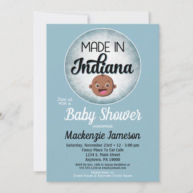 Indiana Baby Dusche African American Blue Baby Einladung (Vorderseite)