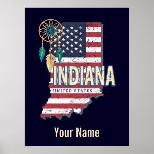 Indiana Bundesstaat Vereinigte Staaten Retro-Karte Poster