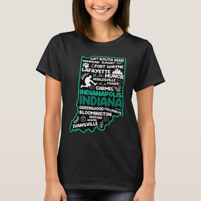 Indiana cute map Indianapolis Fort Wayne Evansvill T-Shirt (Vorderseite)