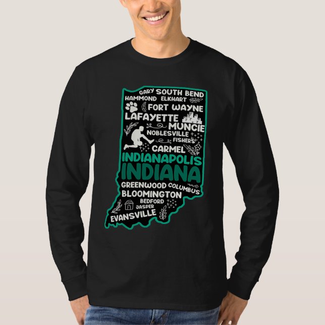 Indiana cute map Indianapolis Fort Wayne Evansvill T-Shirt (Vorderseite)
