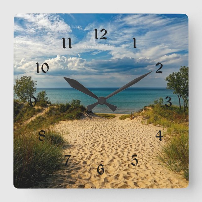 Indiana Dunes, Lake Michigan Quadratische Wanduhr (Vorderseite)