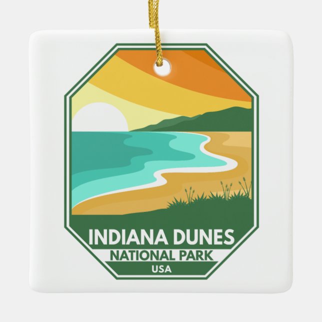 Indiana Dunes Nationalpark Minimal Retro Emblem Keramikornament (Vorderseite)