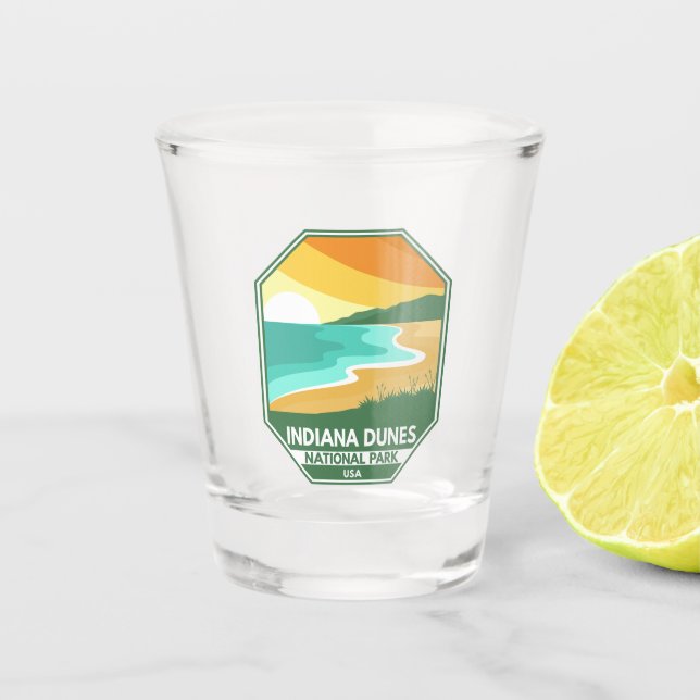 Indiana Dunes Nationalpark Minimal Retro Emblem Schnapsglas (Vorderseite)