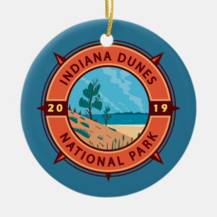 Indiana Dunes Nationalpark Retro Kompass Emblem Keramik Ornament