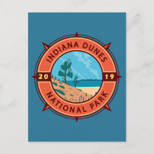 Indiana Dunes Nationalpark Retro Kompass Emblem Postkarte