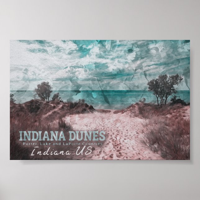 INDIANA DUNES WATERCOLOR - INDIANA VEREINIGTE STAA POSTER (Vorne)