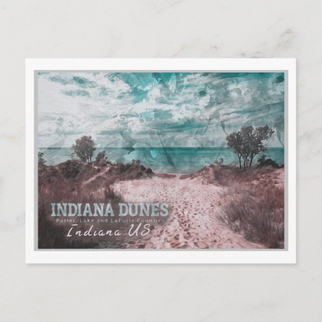 INDIANA DUNES WATERCOLOR - INDIANA VEREINIGTE STAA POSTKARTE (Vorderseite)