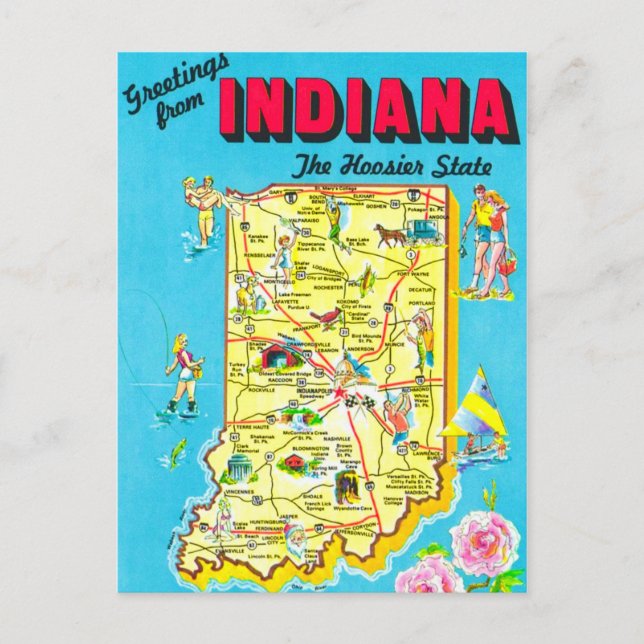 Indiana farbige Karte Postkarte (Vorderseite)