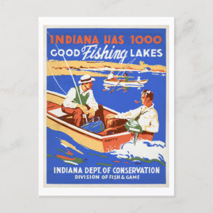 Indiana Fishing Lakes Vintage Reisewerbung Postkarte