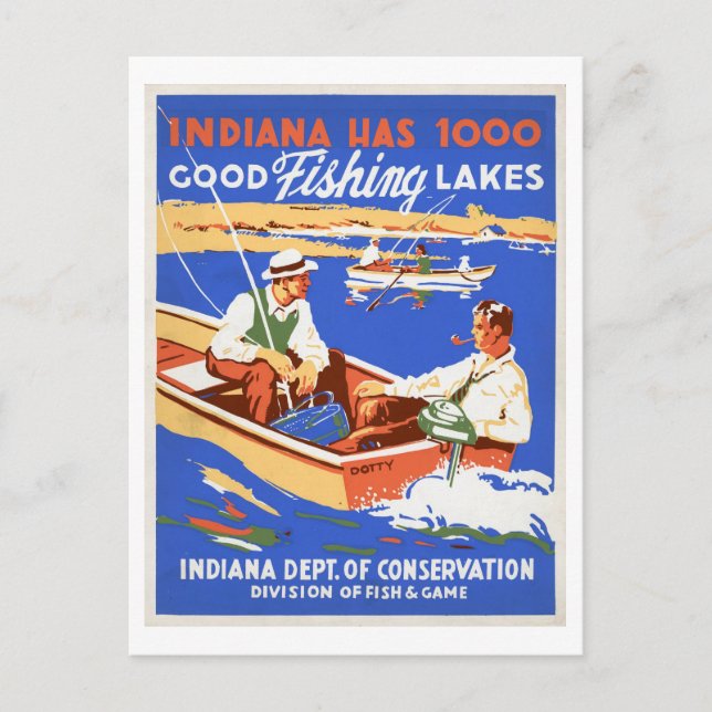 Indiana Fishing Lakes Vintage Reisewerbung Postkarte (Vorderseite)