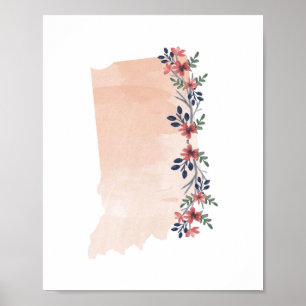 Indiana Floral Watercolor Staat Poster