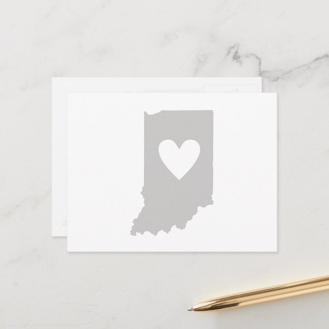 Indiana Gray Staat Map Shape Hoosier Heart Cutout Postkarte (Vorderseite/Rückseite Beispiel)