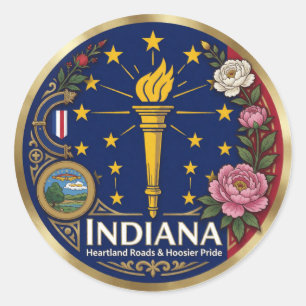 Indiana Hoosier State Erbe ✦ Runder Aufkleber