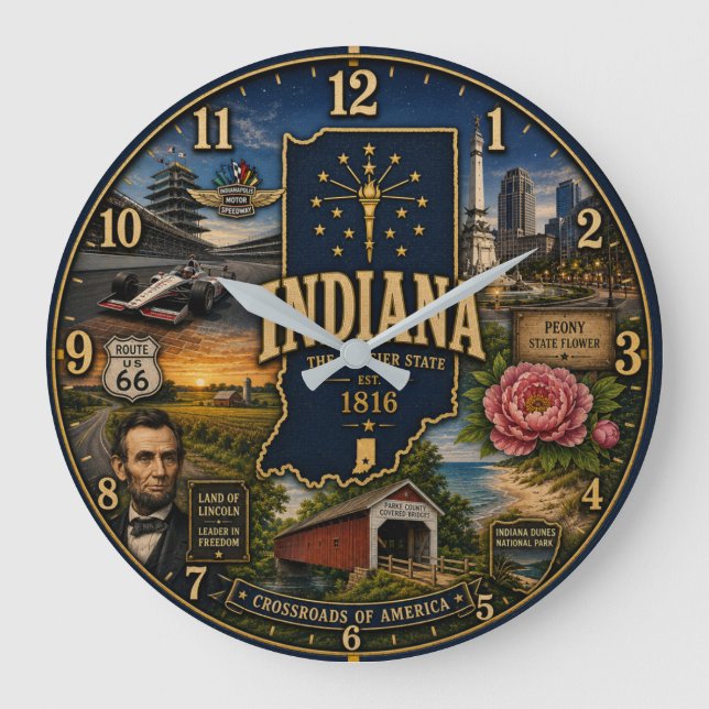 Indiana Hoosier State Große Wanduhr (Vorderseite)