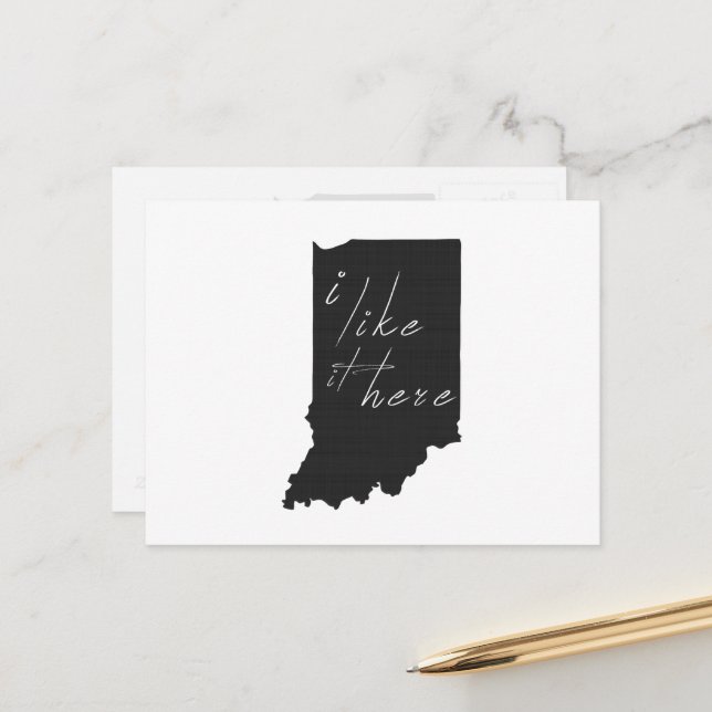 Indiana I like it Here Staat Shaped Chalkboard Postkarte (Vorderseite/Rückseite Beispiel)