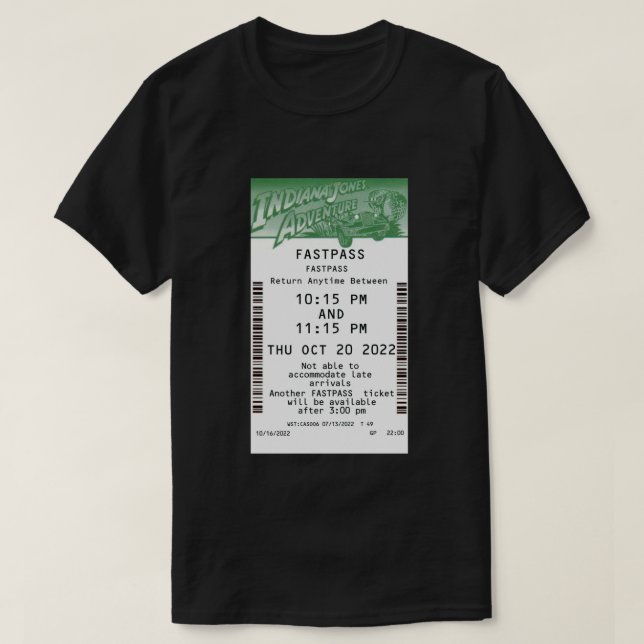 Indiana Jones Adventure Fastpass Oktober 2022 T-Shirt (Design vorne)
