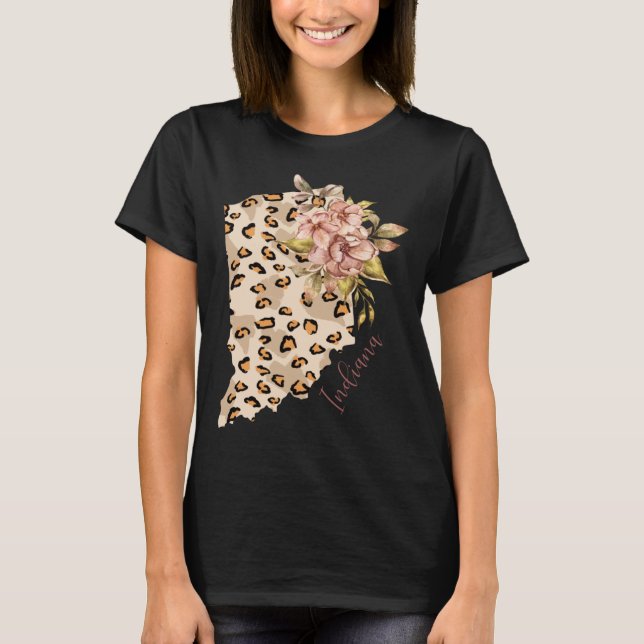 Indiana Leopard Pattern Map Leo State Of Indiana T-Shirt (Vorderseite)