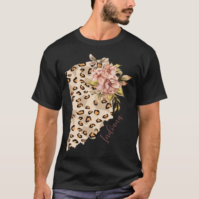 Indiana Leopard Pattern Map Leo State Of Indiana T-Shirt (Vorderseite)
