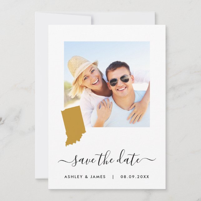 Indiana Map Foto Wedding Save the Date Card (Vorderseite)