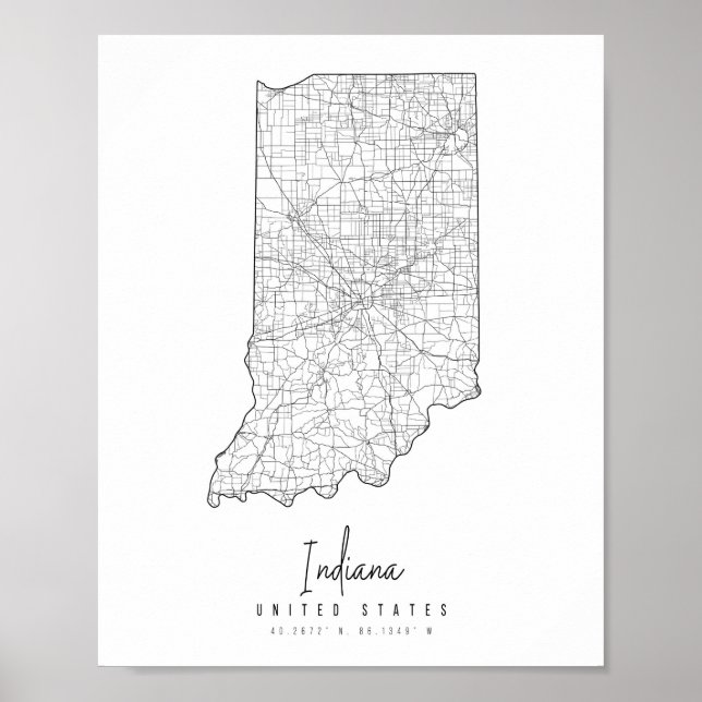 Indiana Minimal Street Map Poster (Vorne)