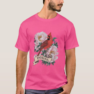 Indiana Northern Kardinal Bird and Peony Blume T-Shirt