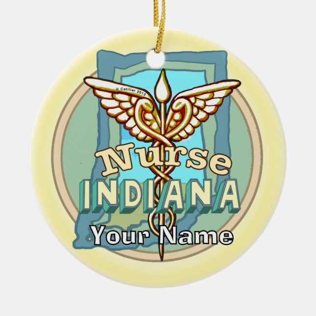 Indiana Nurse Caduceus  Keramik Ornament (Vorne)