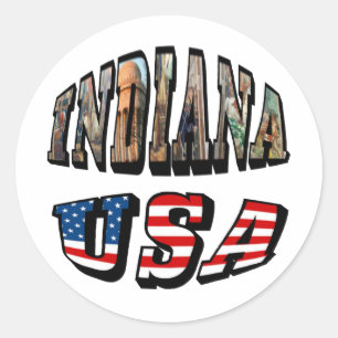 Indiana Picture und USA Flag Text Runder Aufkleber