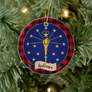 Indiana, Red Buffalo kariert & Indiana Flag Keramik Ornament