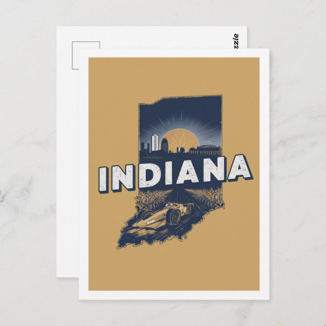 Indiana Retro Travel Design Iconic US Staaten Postkarte (Vorne/Hinten)
