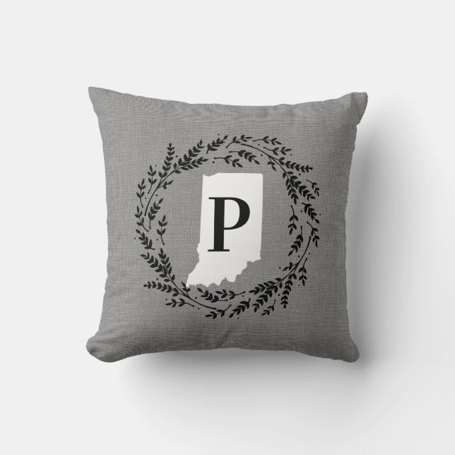 Indiana Rustic Wreath Monogram Kissen Kissen (Vorderseite)