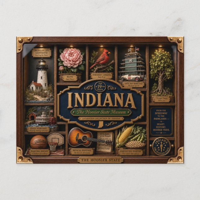Indiana Shadow Box 3D Figurine Staat Postkarte (Vorderseite)