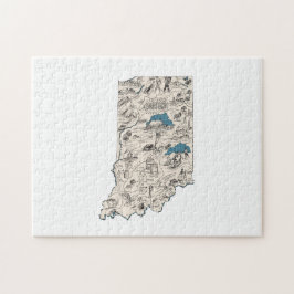 Indiana Shaped Vintag Picture Map Puzzle