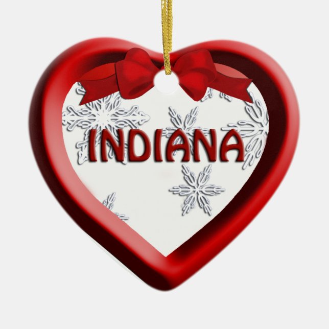 Indiana Snowflake Weihnachtsgeschenk im Herzen Keramik Ornament (Vorne)