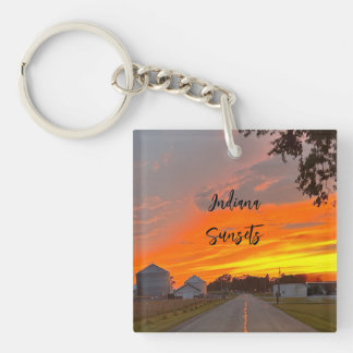 Indiana-Sonnenuntergang ländliche Landstraße Schlü Schlüsselanhänger