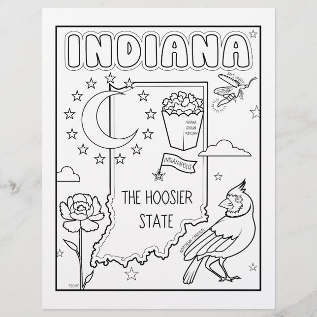 Indiana Staat Form und Faktenfärbung Flyer (Vorne)